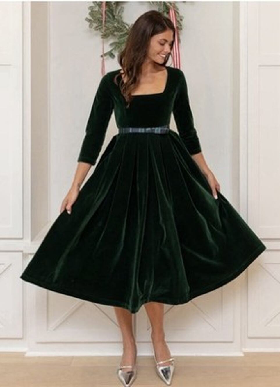 Henry Duvall The Margot Dress Grafton Green Velvet Women’s Medium EUC Holiday